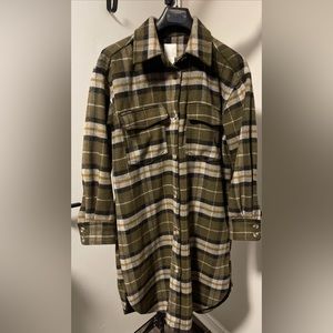 H&M Women's Size M Green Plaid Flannel Shirt Jacket Shaket
